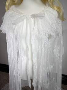 1pc Lace Hooded Cape Shawl, Black/White, For Wedding Bride, Holiday/Party Dress-Up
