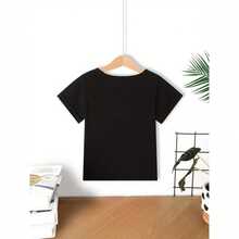 Kids Birthday Boy T-Shirt, Crew Neck, Big Truck Print, Cotton, Slight Stretch, Regular Fit, Spring/Summer Knit Fabric Top, 180g/M2, Party Wear For Children - 黑色 - 查看 2