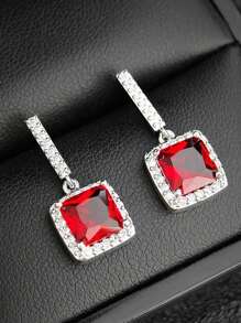 MOONSO 1 Pair Fashionable & Glamorous Pink Crystal Stud Earrings, Versatile For Formal Events, Party, Gift For Women