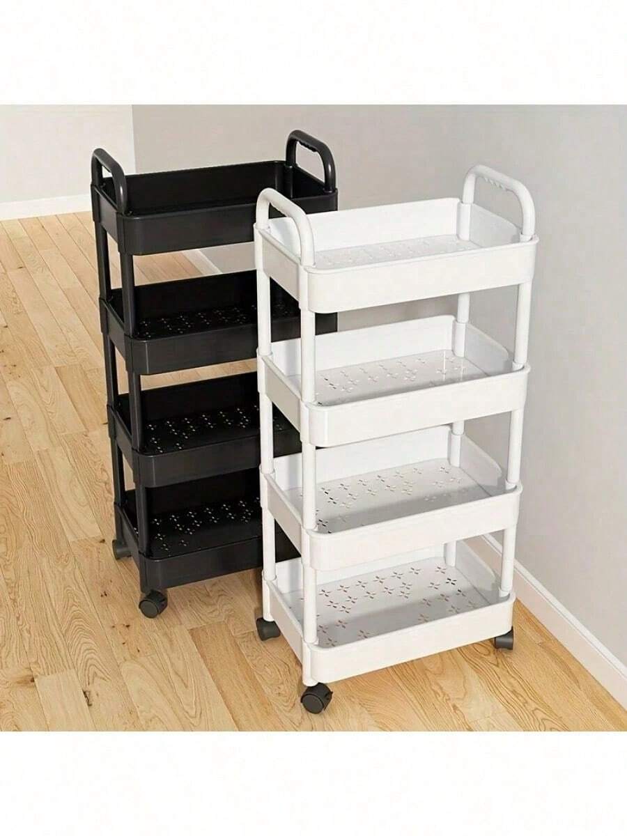 Xe đẩy lưu trữ 4 tầng với bánh xe xoay 360° - Kệ lưu trữ đa năng cho nhà bếp, phòng khách và phòng ngủ - Đựng đồ ăn nhẹ, sách và các vật dụng linh tinh - Chất liệu nhựa, tùy chọn màu đen và trắng, xe đẩy tiện ích thực tế - Nhiều màu - Xem 1