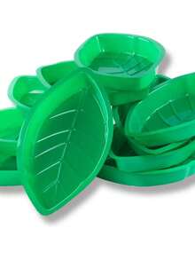 6pcsPalm Leaf Hawaiian Style Food Reusable Snack Trays, Cookies, Chips, Candies Dipped In Jungle Island Themed Party Decorations Platter - Green - View 6