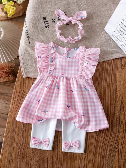 3pcs/Set Baby Girls Princess Summer Outfit - Sleeveless Dress Top And Pants With Headband