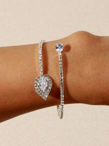 1pc Rhinestone & Zirconia Beads Criss-Cross Stretch Bracelet, Suitable For Daily Wear
