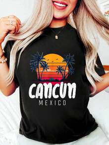 100% Cotton Cancun Mexico Souvenir Family Matching Vacation Cancun T-Shirt Women's Men's Oversized Comfort Soft Crew Neck Tee Tops