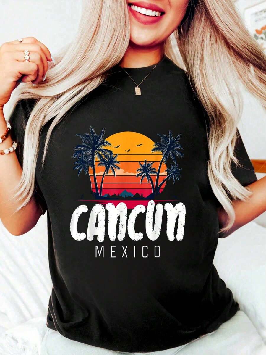 100% Cotton Cancun Mexico Souvenir Family Matching Vacation Cancun T-Shirt Women's Men's Oversized Comfort Soft Crew Neck Tee Tops