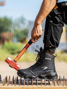 1 双男靴轻便安全工作靴，适用于男士钢头靴，防刺穿外底，防滑透气黑色工作鞋运动鞋男靴，EVA 鞋底防刺穿，工作运动鞋坚固耐用，舒适，工厂，户外，仓库，制造，徒步靴