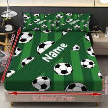 3 Stücke personalisiertes grünes Fußballmuster bedrucktes Bettlaken Set, Tagesdecke Set, Bettwäsche, Queen Quiltset mit 2 Kissenbezügen und 1 Tagesdecke, geeignet für Raumdekor, Schlafzimmerdekoration, Heimdekoration, Dorm Ausstattung, Einzelbett Set, Geburtstagsgeschenk, Geschenk für Familie und Freunde, Halloween Deko, Personalisiertes Weihnachtsgeschenk, Geschenk für Fußballliebhaber
