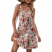 OFEEFAN Womens Summer Dresses 2025 V Neck Sleeveless Sundresses With Pockets Beach Vacation Clothes Floral/Plain - A Floral 50 - 查看 1