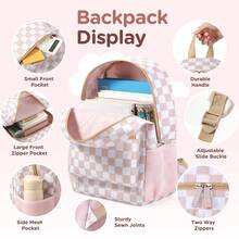 3pcs Kids Backpack Set For Girls School Bags Large Capacity Boys Printing School Backpack Set Rucksack Bagpack Kids Cute Book Bags, Casual Outings, Casual Student Bag - Lotus Root Starch Grid - View 2