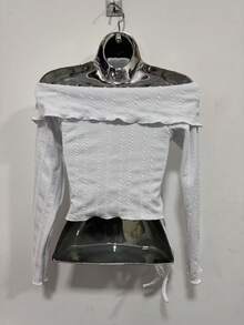 Women's Long Sleeve Off-The-Shoulder Blouse, One Size - White - View 2