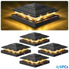 4/6pcs Solar Post Lights, Solar Outdoor Lights, Outdoor LED Solar Post Lamps, Post Cap Lights IP65 Waterproof, Outdoor Lights For 4x4 5x5 6x6 Wood/Vinyl Posts, Fence, Deck, Patio, Yard, Garden Decor, Porch Patio Stair, Decoration Street Light, Path