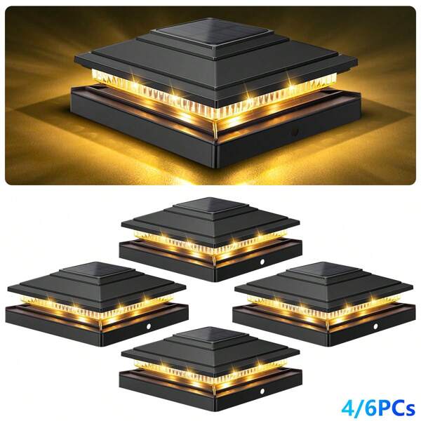 4/6pcs Solar Post Lights, Solar Outdoor Lights, Outdoor LED Solar Post Lamps, Post Cap Lights IP65 Waterproof, Outdoor Lights For 4x4 5x5 6x6 Wood/Vinyl Posts, Fence, Deck, Patio, Yard, Garden Decor, Porch Patio Stair, Decoration Street Light, Path