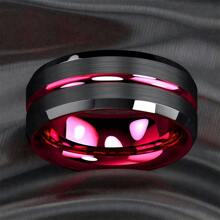 1 Pc Fashion New Elegant Aristocratic Red Slot Men's Domineering Ring Stainless Steel Inlay Red Carbon Finger Ring Jewelry Gift