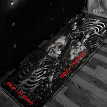 1pc Halloween Skull Pattern Printed Non-Slip Linen Kitchen Rug, Bathroom Mat, Doormat, Home Decor, Halloween Decoration, Halloween Gift, 3D Printed Rectangular, Suitable For Living Room, Bedroom, Hallway, Bathroom, Laundry Room - Polyester Carpet, Indoor & Outdoor Use