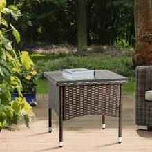 20" Patio Side Table, Outdoor Patio Wicker Square End Table, All-Weather Rattan Coffee Table W/Glass Tabletop For Backyard Deck Porch Poolside, Brown - 棕色 - 查看 10