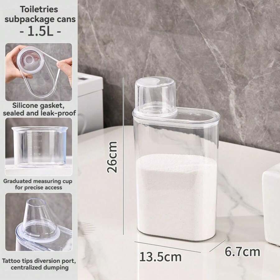 Dispensador hermético de detergente para ropa, dispensador transparente de suavizante de ropa, gran capacidad para almacenamiento de polvo de alimentos - 1500 ml - Ver 1