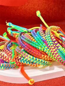 1/5/10/20 件彩虹手工编织可调节友谊手链，渐变色，适合男朋友和女朋友，多件装，适合日常佩戴和分享 - 彩色 - 查看 4