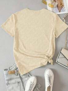 Women's Casual T-Shirt With Starfish & Shell Pattern, Suitable For Everyday Wear, Homewear And Beach Resort - Apricot - View 3