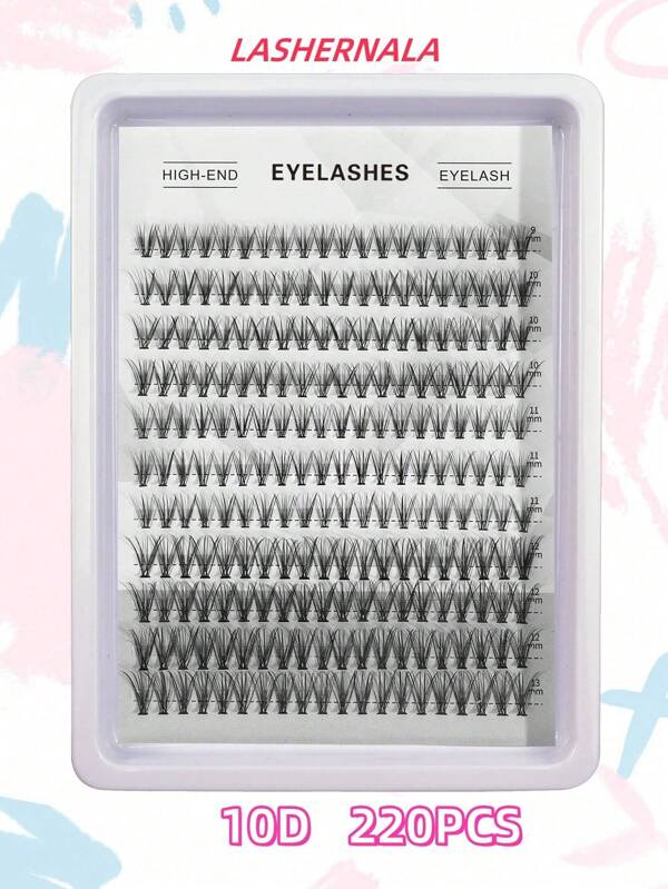 LASHERNALA 30 racines 220 grappes de cils segmentés en queue de poisson, style mixte, avec des boucles plus longues. Cils DIY personnalisés de différentes longueurs, cils naturels doux faits main pour un usage quotidien, cils mangas pour les voyages.