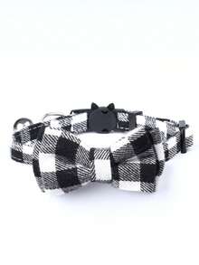 1/2pcs Plaid Pattern Cat Collar Accessories, Adjustable Kitten Bib With Cute Bowknot Buckle Puppy Necklace Set