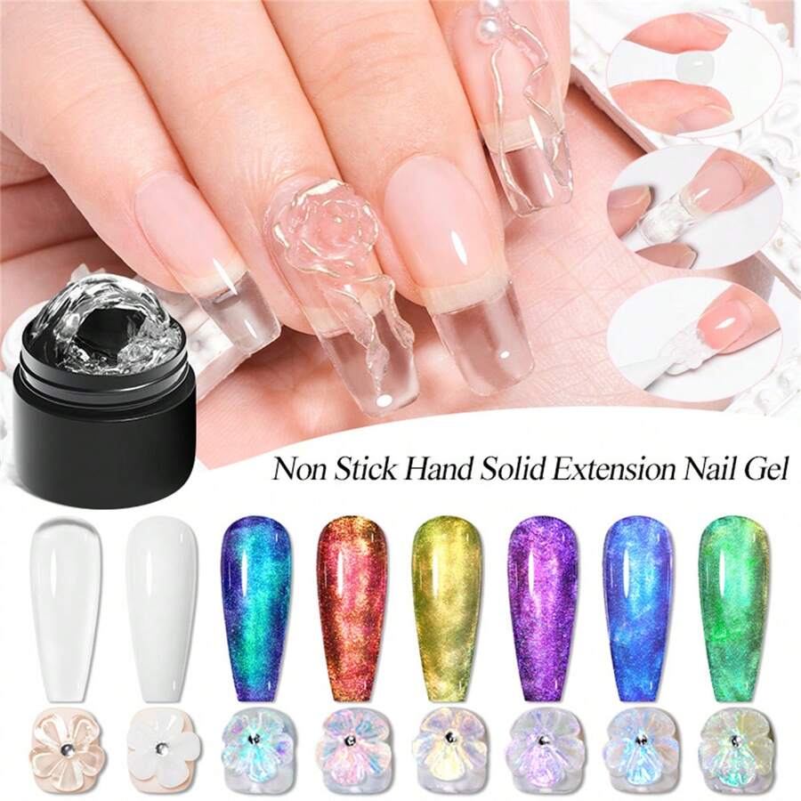 Mtssii 8pcs/Set 8ml Non-Stick Hand Extension Gel Nail Polish Kit, Suitable For 3D Nail Art, Solid Milky White Jelly-Like Hard Gel, Aurora Non-Stick Hand Extension Gel, Suitable For Fake Nails Carving, Floral Nail Art, Acrylic Gel Nail Polish, Rhinestone Gel, Easy-To-Use Nail Art Set For Home And Salon - 彩色 - 查看 1