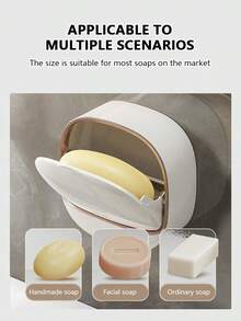 1pc Luxury Wall-Mounted Soap Dish With Cover, High-End Draining Soap Holder, Waterproof ABS Soap Dish, Suitable For Bathroom, Shower, Travel, Minimalist Soap Holder, Bathroom Accessories, Bathroom Storage Rack, Halloween/Christmas Decor - Milky White-s - View 6