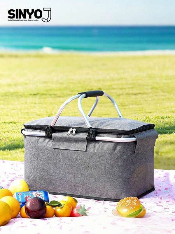 1PC Picnic Shopping Basket Outdoor Camping Essential Storage Basket Insulation Foldable Portable Hand-Held Basket