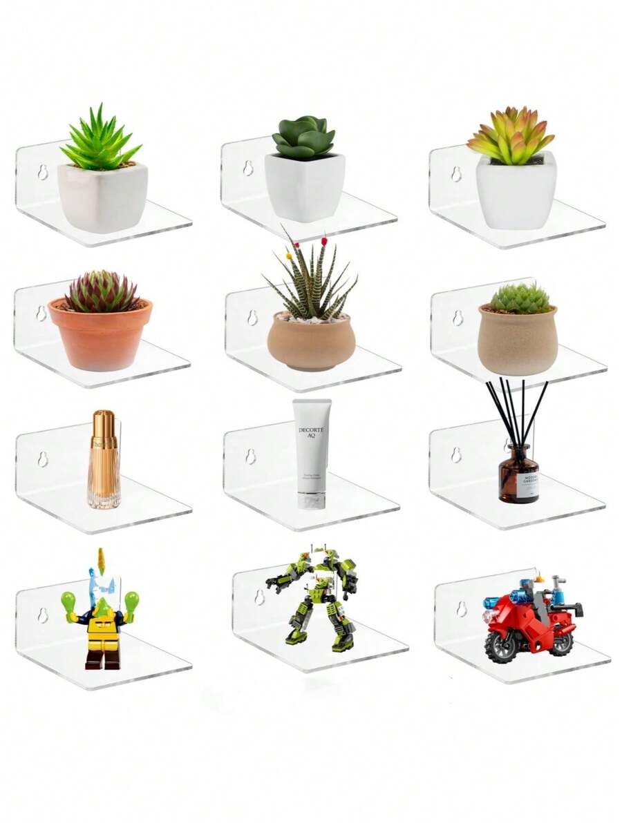 1/2/4/6 chiếc Kệ tường dính Acrylic nhỏ, Kệ tường nổi mini, Giá trưng bày Acrylic, Giá lưu trữ gắn tường, Thích hợp cho những người nổi tiếng, Cây trồng, Hình ảnh và Ảnh Giá treo tường hiện đại, Thích hợp cho trang trí văn phòng, phòng ngủ và phòng khách. (1 Giá trưng bày đi kèm với hai ốc vít và hai miếng keo siêu dính, Sản phẩm có màng bảo vệ, xé ra để sáng hơn) Trang trí phòng