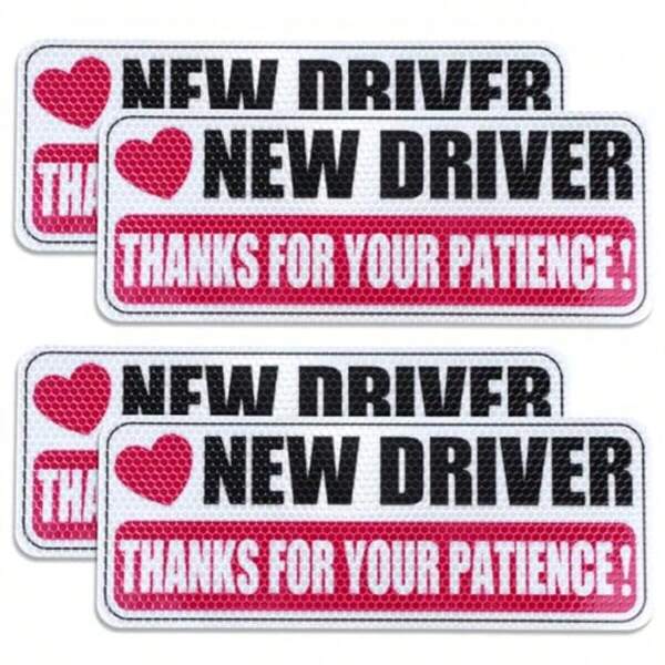 GEOXS4 Piece Reflective New Driver Bumper Sticker New Driver Stickers Thanks For Your Patience Novice Driver Sign NonMagnetic Removable Car Decal For Car Bumper Window Exterior Accessoriesd1i1co2o