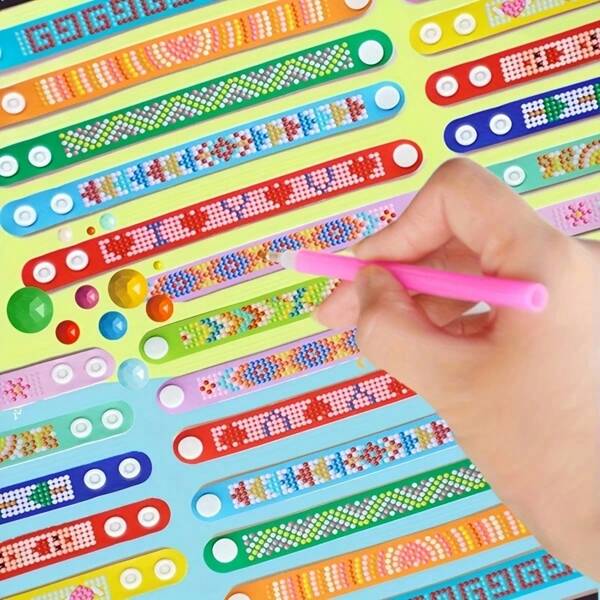 2 件 5D DIY 钻石画手链腕带套件，EVA 材质，2 件简约图案圆形水钻马赛克贴片，手工带扣手链，镶嵌亚克力钻石，创意珠宝制作礼品套装装饰