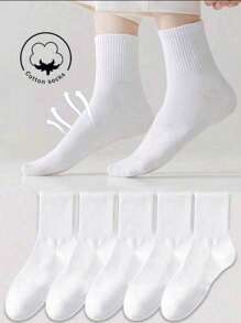 12 pares de meias brancas femininas de cano médio, confortáveis e modernas, adequadas para uso diário, esportivo e casual, podem ser usadas o ano todo.