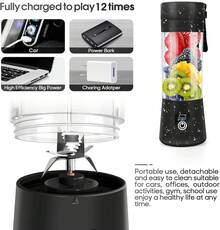 Licuadora portátil, MIAOKE Licuadora de batidos, mini licuadora personal con seis cuchillas en 3D, taza de exprimidor recargable USB para el hogar, la oficina y el aire última intervensión (negro) - Negro - - Ver 7