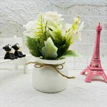 1pc Lifelike Delicate Rose Potted Plant, Suitable For Living Room Decor