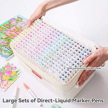 96/192/240色朗格丙烯马克笔，直接液体绘画专用马克笔，附赠布袋和礼盒，丙烯颜料笔套装，学生可使用美术绘画工具进行艺术创作，画笔可叠加颜色而不漏墨，返校季礼物，送给学生和朋友的礼物，圣诞节和新年礼物 - 彩色 - 查看 11