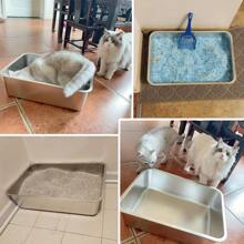 Stainless Steel Cat Litter Box, 6" Deep Stainless Steel Extra Large Cat Litter Box, XL Metal Litter Box For Big Cats, Easy To Clean, Large Cat Litter Box, 6" High Side Cat Litter Box