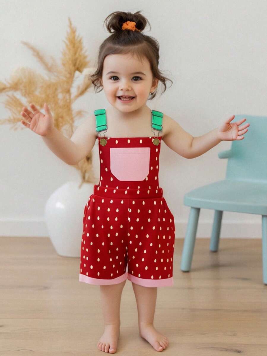 Little Baby Girl Watermelon Overalls Casual Square Neck Shorts Jumpsuit With Pockets For Summer - Green - View 1