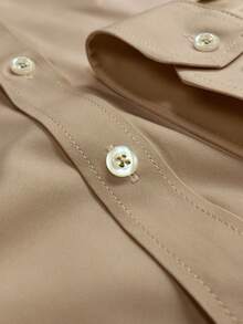 Men's Plain Minimalist Long Sleeve Formal Dress Shirt, Daily Wear, For Fall - Khaki - View 4