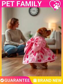 Vestido de perro con corazón rosa, regalo de San Valentín | Lazo no desmontable, cinta cómoda | Adorable vestido de cachorro para fiesta, XS-XXL - Ver 7
