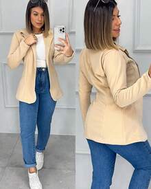 Women's Neoprene Blazer Stylish Formal Jacket - Beis - Ver 2