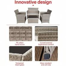 4-Piece Rattan Garden Furniture Set, Black Rattan Table And Chairs With White Cushions - Grey - View 6