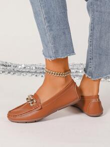 Damen elegante Loafers mit goldener Ketten-Dekoration, flache Lässig Schuhe geeignet für Frühling, Sommer, Herbst und Winter