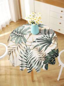 Față de masă dreptunghiulară/rotundă, impermeabilă, cu model de plante verzi din poliester, 1 buc., față de masă imprimată digital, potrivită pentru sufragerie, masă de exterior, masă rotundă mică, decor de toamnă, decor de toamnă, decor de cameră