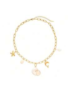 1pc Titanium Steel Conch, Dolphin, Starfish Necklace, Unique & Elegant Personal Style Jewelry For Women