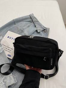 Túi đeo vai vuông tối giản, màu đen trơn, dây đeo có thể điều chỉnh, kiểu đeo chéo. - màu đen - Xem 3