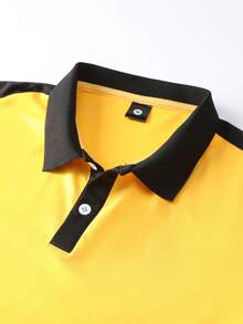 夏季新款男士撞色Polo衫，休闲运动Polo衫，饰有Polo运动员图案，高端商务翻领衬衫 - 黃色 - 查看 5
