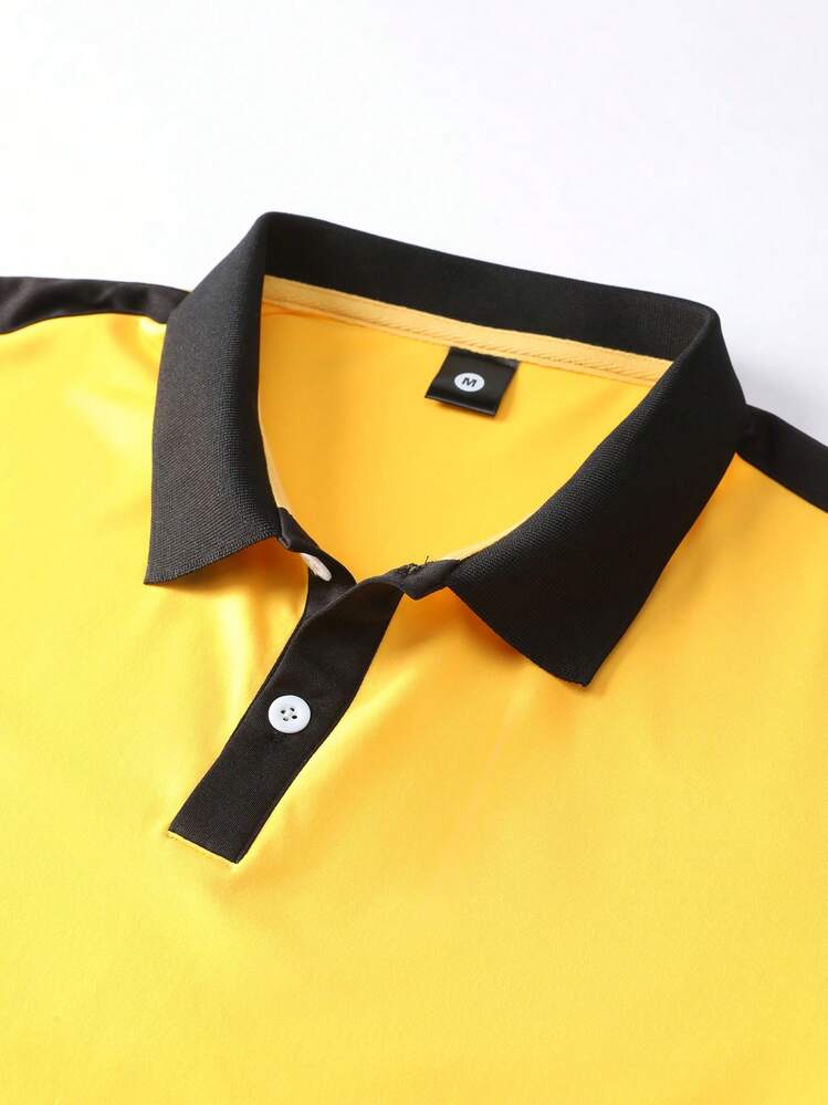 Summer New Men Contrast Color Polo Shirt, Casual Sports Polo Shirt