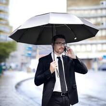 Paraguas de G4Free de 42//54/62 pulgadas, compacto, reversible, de viaje, con 10 varillas, resistente al viento y a la lluvia, doble capa, apertura y cierre automáticos - Plateado/Negro - Ver 6