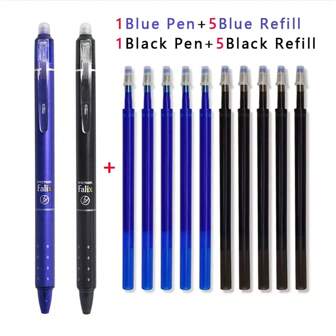 12 支热敏可擦凝胶笔，0.5 毫米伸缩可擦凝胶笔，黑色/蓝色凝胶墨水内置橡皮擦办公用品和考试文具套装，学校用品，返校