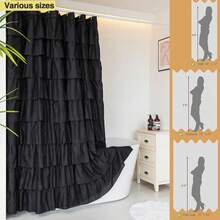 WestWeir White Ruffle Shower Curtain - Farmhouse Cloth Bathroom 72 X 72 Inches Texture Fashion, Double Layer Fabric, Not See Through. Back To School - Black - View 5