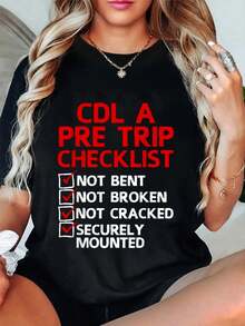 100% Cotton Cool CDL Trucker Art For Men Women Trucking CDL Truck Driver T-Shirt Women's Men's Oversized Comfort Soft Crew Neck Tee Tops - 黑色 - 查看 1